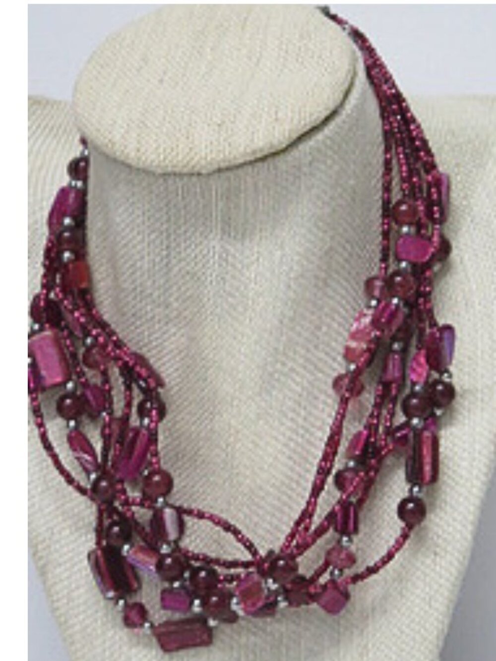 Vintage Burgundy Multi Strand Statement Beaded Necklace